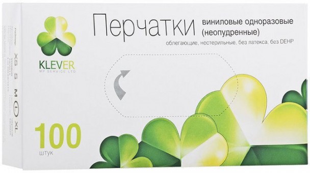 KLEVER, перчатки виниловые неопудренные, 100 штук KLEVER, перчатки виниловые неопудренные, 100 штук